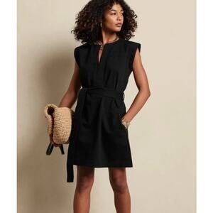 Banana Republic Split Neck Belted Mini Dress Black Denim Women's Large TALL